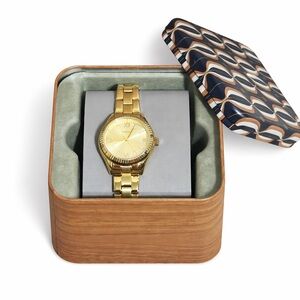Fossil Rye Three Hand Date 30mm Gold Tone Bracelet Watch NEW Box